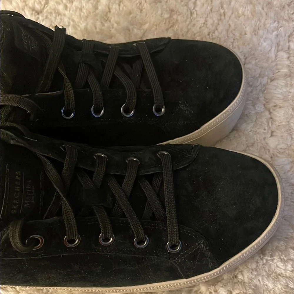 Skechers Martha Stewart Plateau Black Suede Low-Top Sneakers with